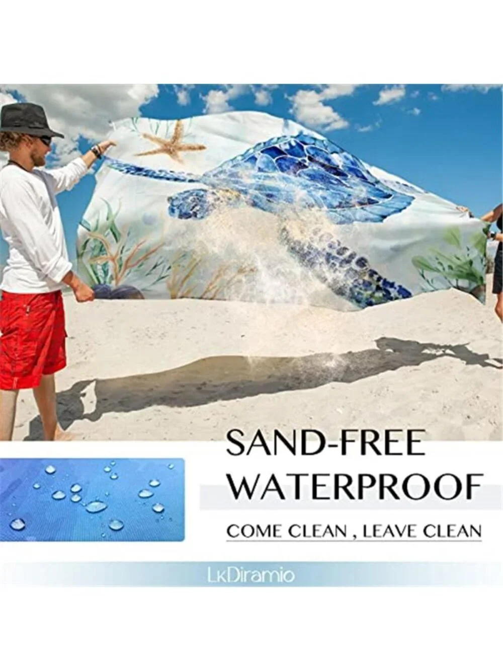 Oversized Beach Blanket Sandproof Waterproof Picnic Mat Turtle Print 100x80